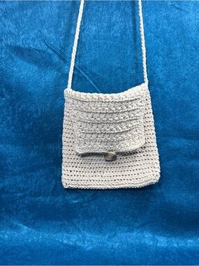 Crochet Crossbody Envelope Purse Bag Pocketbook Tan / Cream Button Flap